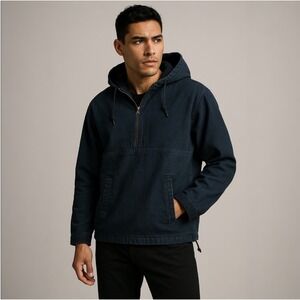Rag & Bone Mens Half-zip Denim Anorak Hoodie Rinse L Athleisure Minimalist Stret